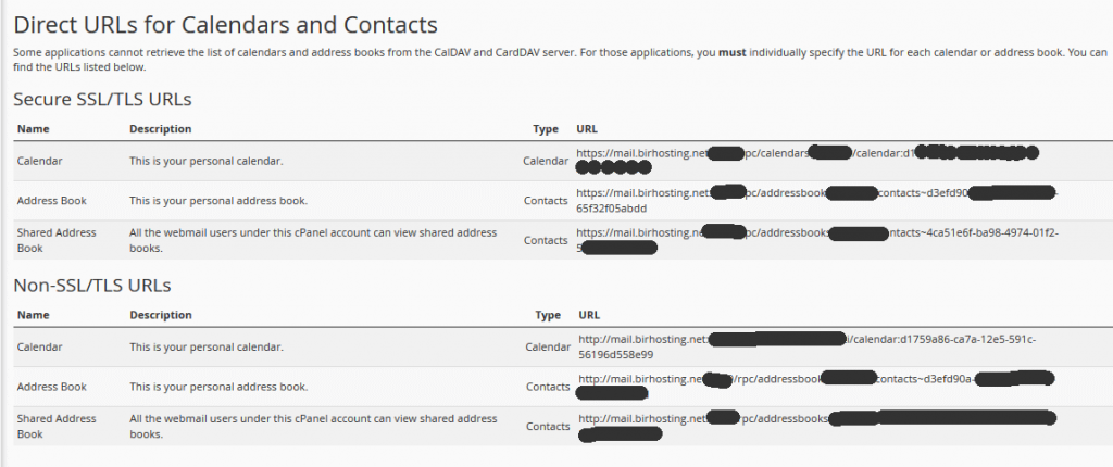 BirHosting Calendars and Contacts 1