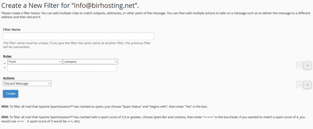 BirHosting Email Filters 2